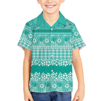 Hawaiian Hibiscus Honu Family Matching Short Sleeve Bodycon Dress and Hawaiian Shirt Turquoise Mele Kalikimaka Palaka Spirit LT9 - Polynesian Pride
