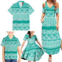 Hawaiian Hibiscus Honu Family Matching Summer Maxi Dress and Hawaiian Shirt Turquoise Mele Kalikimaka Palaka Spirit LT9 - Polynesian Pride