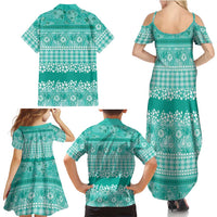 Hawaiian Hibiscus Honu Family Matching Summer Maxi Dress and Hawaiian Shirt Turquoise Mele Kalikimaka Palaka Spirit LT9 - Polynesian Pride