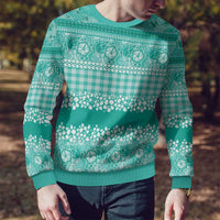 Hawaiian Hibiscus Honu Ugly Christmas Sweater Turquoise Mele Kalikimaka Palaka Spirit - Polynesian Pride