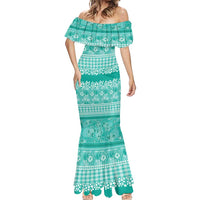 Hawaiian Hibiscus Honu Mermaid Dress Turquoise Mele Kalikimaka Palaka Spirit - Polynesian Pride