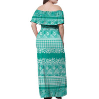 Hawaiian Hibiscus Honu Off Shoulder Maxi Dress Turquoise Mele Kalikimaka Palaka Spirit - Polynesian Pride