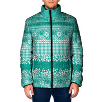 Hawaiian Hibiscus Honu Padded Jacket Turquoise Mele Kalikimaka Palaka Spirit - Polynesian Pride