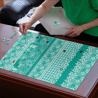 Hawaiian Hibiscus Honu Puzzle Turquoise Mele Kalikimaka Palaka Spirit - Polynesian Pride