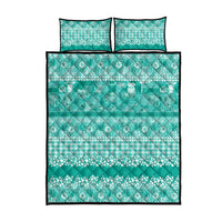 Hawaiian Hibiscus Honu Quilt Bed Set Turquoise Mele Kalikimaka Palaka Spirit - Polynesian Pride