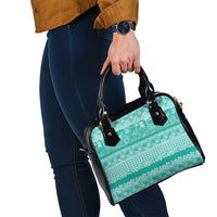Hawaiian Hibiscus Honu Shoulder Handbag Turquoise Mele Kalikimaka Palaka Spirit - Polynesian Pride