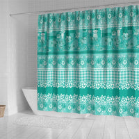Hawaiian Hibiscus Honu Shower Curtain Turquoise Mele Kalikimaka Palaka Spirit - Polynesian Pride
