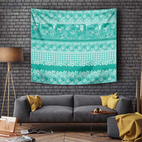 Hawaiian Hibiscus Honu Tapestry Turquoise Mele Kalikimaka Palaka Spirit - Polynesian Pride