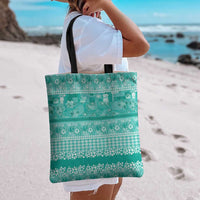 Hawaiian Hibiscus Honu Tote Bag Turquoise Mele Kalikimaka Palaka Spirit - Polynesian Pride