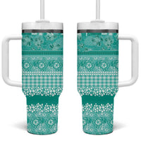 Hawaiian Hibiscus Honu Tumbler With Handle Turquoise Mele Kalikimaka Palaka Spirit - Polynesian Pride