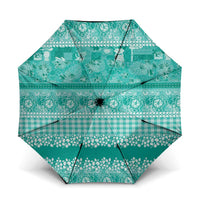 Hawaiian Hibiscus Honu Umbrella Turquoise Mele Kalikimaka Palaka Spirit - Polynesian Pride