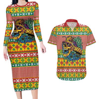 Hawaiian Pineapples Skull Couples Matching Long Sleeve Bodycon Dress and Hawaiian Shirt Mele Kalikimaka Palaka Quilt Pattern - Polynesian Pride
