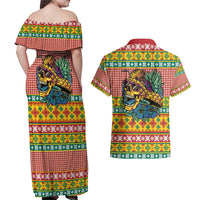 Hawaiian Pineapples Skull Couples Matching Off Shoulder Maxi Dress and Hawaiian Shirt Mele Kalikimaka Palaka Quilt Pattern - Polynesian Pride