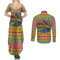 Hawaiian Pineapples Skull Couples Matching Summer Maxi Dress and Long Sleeve Button Shirt Mele Kalikimaka Palaka Quilt Pattern - Polynesian Pride
