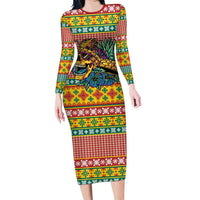 Hawaiian Pineapples Skull Family Matching Long Sleeve Bodycon Dress and Hawaiian Shirt Mele Kalikimaka Palaka Quilt Pattern - Polynesian Pride