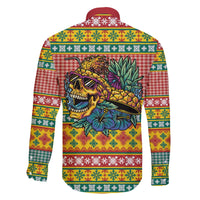 Hawaiian Pineapples Skull Family Matching Off The Shoulder Long Sleeve Dress and Hawaiian Shirt Mele Kalikimaka Palaka Quilt Pattern - Polynesian Pride