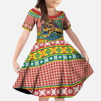 Hawaiian Pineapples Skull Family Matching Off Shoulder Maxi Dress and Hawaiian Shirt Mele Kalikimaka Palaka Quilt Pattern LT9 Daughter's Dress Yellow - Polynesian Pride