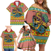 Hawaiian Pineapples Skull Family Matching Off Shoulder Short Dress and Hawaiian Shirt Mele Kalikimaka Palaka Quilt Pattern LT9 - Polynesian Pride