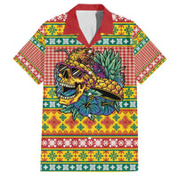 Hawaiian Pineapples Skull Family Matching Off Shoulder Short Dress and Hawaiian Shirt Mele Kalikimaka Palaka Quilt Pattern LT9 Dad's Shirt - Short Sleeve Yellow - Polynesian Pride