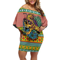Hawaiian Pineapples Skull Family Matching Off Shoulder Short Dress and Hawaiian Shirt Mele Kalikimaka Palaka Quilt Pattern LT9 Yellow - Polynesian Pride