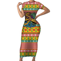 Hawaiian Pineapples Skull Family Matching Short Sleeve Bodycon Dress and Hawaiian Shirt Mele Kalikimaka Palaka Quilt Pattern LT9 Yellow - Polynesian Pride