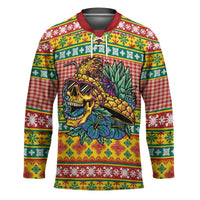 Hawaiian Pineapples Skull Hockey Jersey Mele Kalikimaka Palaka Quilt Pattern - Polynesian Pride