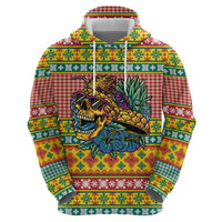 Hawaiian Pineapples Skull Hoodie Mele Kalikimaka Palaka Quilt Pattern - Polynesian Pride