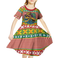 Hawaiian Pineapples Skull Kid Short Sleeve Dress Mele Kalikimaka Palaka Quilt Pattern - Polynesian Pride