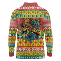 Hawaiian Pineapples Skull Long Sleeve Polo Shirt Mele Kalikimaka Palaka Quilt Pattern - Polynesian Pride