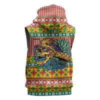 Hawaiian Pineapples Skull Sleeveless Zip Hoodie Mele Kalikimaka Palaka Quilt Pattern - Polynesian Pride