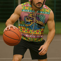 Hawaiian Pineapples Skull Sleeveless Zip Hoodie Mele Kalikimaka Palaka Quilt Pattern - Polynesian Pride