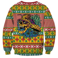 Hawaiian Pineapples Skull Sweatshirt Mele Kalikimaka Palaka Quilt Pattern - Polynesian Pride