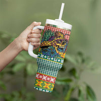 Hawaiian Pineapples Skull Tumbler With Handle Mele Kalikimaka Palaka Quilt Pattern - Polynesian Pride