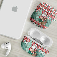 Hawaiian Funny Santa Surf AirPods Case Mele Kalikimaka Palaka Quilt Pattern - Polynesian Pride