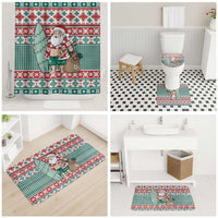 Hawaiian Funny Santa Surf Bathroom Set Mele Kalikimaka Palaka Quilt Pattern - Polynesian Pride