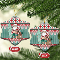 Hawaiian Funny Santa Surf Ceramic Ornament Mele Kalikimaka Palaka Quilt Pattern - Polynesian Pride