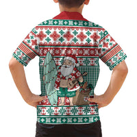 Hawaiian Funny Santa Surf Family Matching Long Sleeve Bodycon Dress and Hawaiian Shirt Mele Kalikimaka Palaka Quilt Pattern LT9 - Polynesian Pride