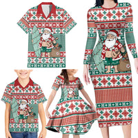 Hawaiian Funny Santa Surf Family Matching Long Sleeve Bodycon Dress and Hawaiian Shirt Mele Kalikimaka Palaka Quilt Pattern LT9 - Polynesian Pride