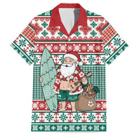 Hawaiian Funny Santa Surf Family Matching Mermaid Dress and Hawaiian Shirt Mele Kalikimaka Palaka Quilt Pattern LT9 Dad's Shirt - Short Sleeve Green - Polynesian Pride
