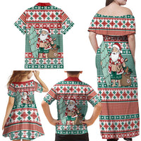 Hawaiian Funny Santa Surf Family Matching Off Shoulder Maxi Dress and Hawaiian Shirt Mele Kalikimaka Palaka Quilt Pattern LT9 - Polynesian Pride