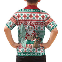 Hawaiian Funny Santa Surf Family Matching Off Shoulder Short Dress and Hawaiian Shirt Mele Kalikimaka Palaka Quilt Pattern LT9 - Polynesian Pride