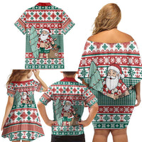 Hawaiian Funny Santa Surf Family Matching Off Shoulder Short Dress and Hawaiian Shirt Mele Kalikimaka Palaka Quilt Pattern LT9 - Polynesian Pride