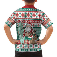 Hawaiian Funny Santa Surf Family Matching Short Sleeve Bodycon Dress and Hawaiian Shirt Mele Kalikimaka Palaka Quilt Pattern - Polynesian Pride
