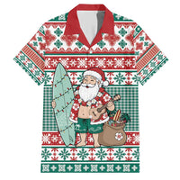 Hawaiian Funny Santa Surf Family Matching Short Sleeve Bodycon Dress and Hawaiian Shirt Mele Kalikimaka Palaka Quilt Pattern LT9 Dad's Shirt - Short Sleeve Green - Polynesian Pride