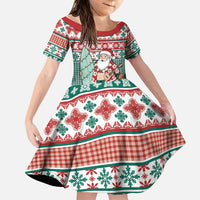 Hawaiian Funny Santa Surf Family Matching Tank Maxi Dress and Hawaiian Shirt Mele Kalikimaka Palaka Quilt Pattern LT9 Daughter's Dress Green - Polynesian Pride
