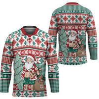 Hawaiian Funny Santa Surf Hockey Jersey Mele Kalikimaka Palaka Quilt Pattern - Polynesian Pride