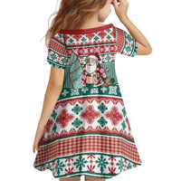 Hawaiian Funny Santa Surf Kid Short Sleeve Dress Mele Kalikimaka Palaka Quilt Pattern - Polynesian Pride