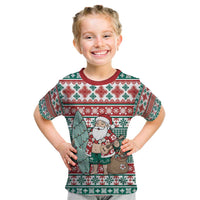 Hawaiian Funny Santa Surf Kid T Shirt Mele Kalikimaka Palaka Quilt Pattern - Polynesian Pride