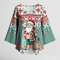 Hawaiian Funny Santa Surf Kimono Sleeve Blouse Mele Kalikimaka Palaka Quilt Pattern - Polynesian Pride