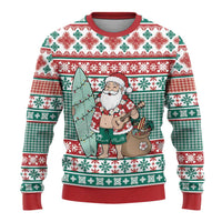 Hawaiian Funny Santa Surf Ugly Christmas Sweater Mele Kalikimaka Palaka Quilt Pattern - Polynesian Pride